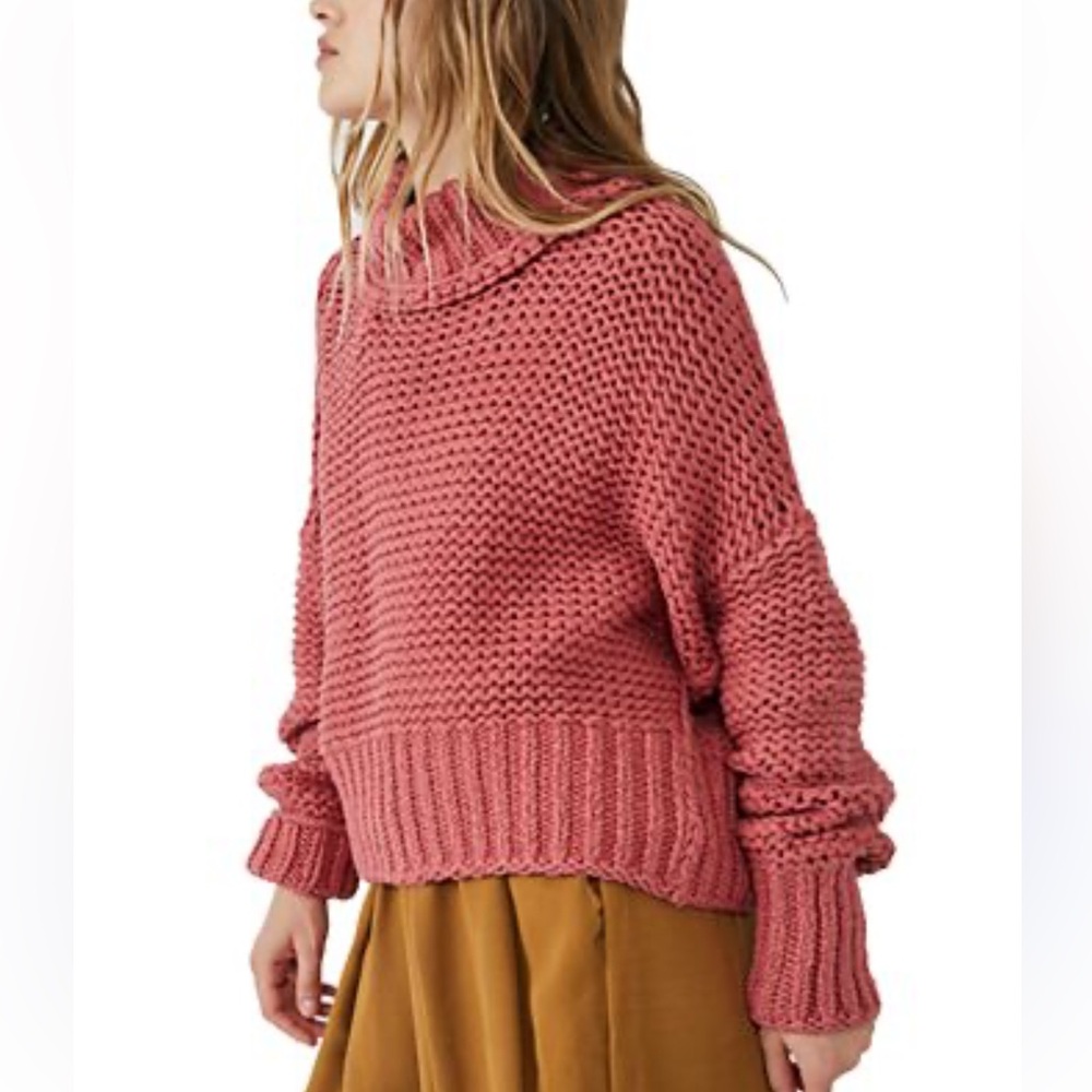 Free People My Only Sunshine Sweater Rosette Chunky Knit Turtleneck Oversized S - Picture 2 of 7